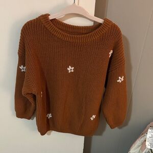 Toddler Brown Sweater with Floral Accents